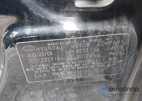 2005 Hyundai Sonata Gls/Lx z USA, uszkodzony, nr VIN KMHWF35H15A140192